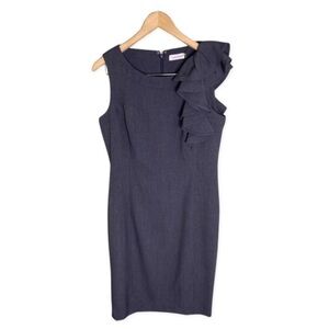 Calvin Klein Charcoal Ruffle Shoulder Sheath